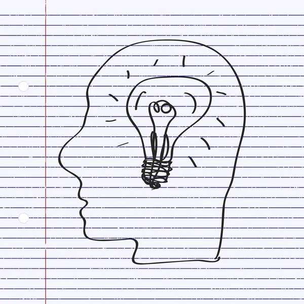 Eenvoudige doodle van een hoofd met licht — Stockvector