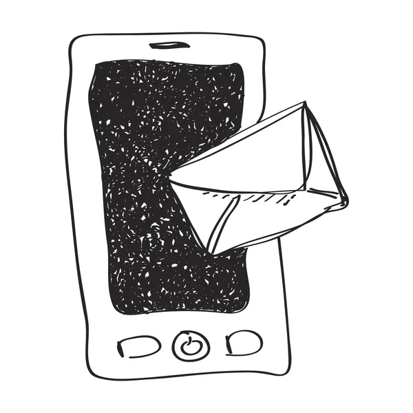 Einfaches Doodle eines Mobiltelefons mit Post — Stockvektor