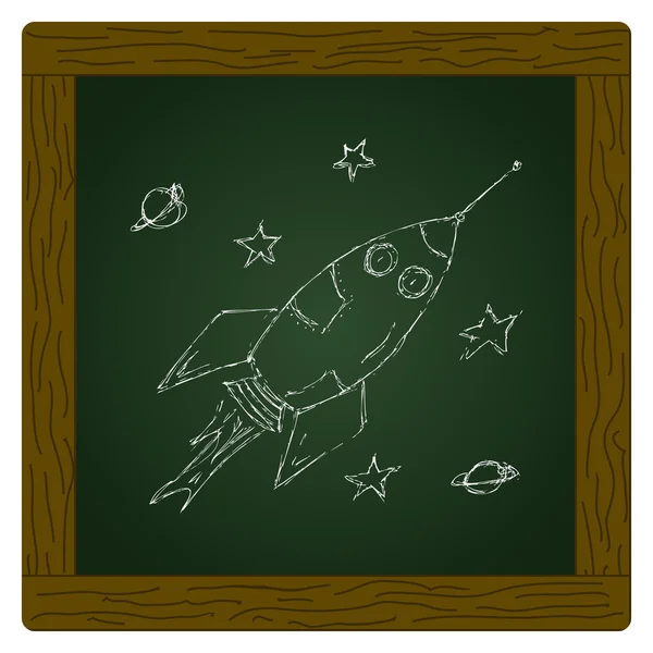 Hand dras penna och bläck stil illustration av en rymdraket — Stock vektor