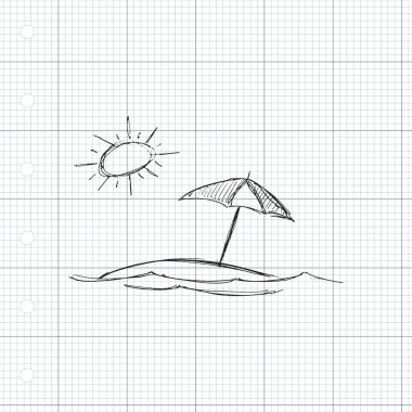 Güneş ve bir şemsiye çizimi