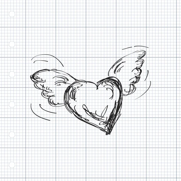 Doodle simple d'un coeur de flyng — Image vectorielle