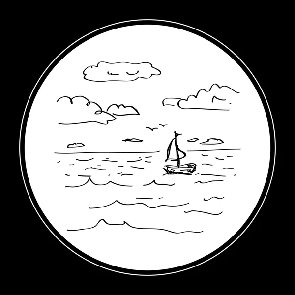 Simple garabato de un velero — Vector de stock