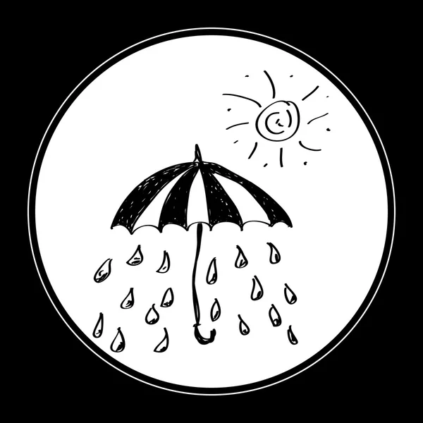 Simple doodle of rain under an umbrella — Stock Vector