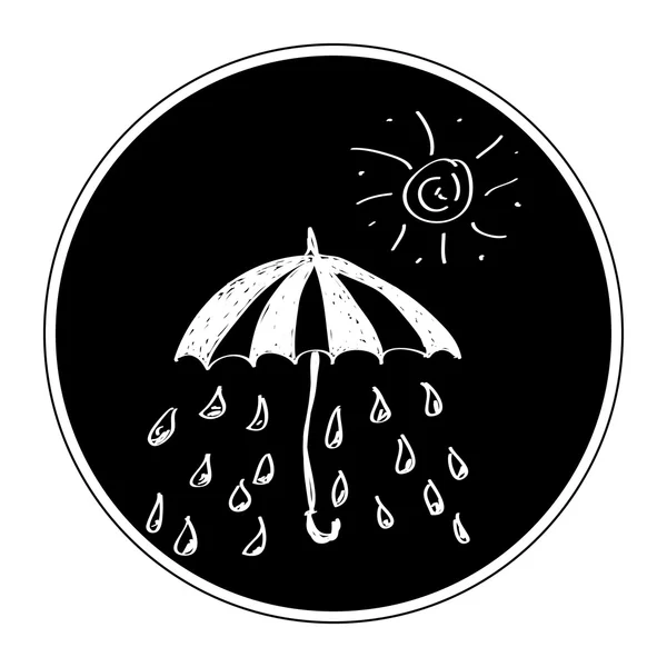 Simple doodle of rain under an umbrella — Stock Vector