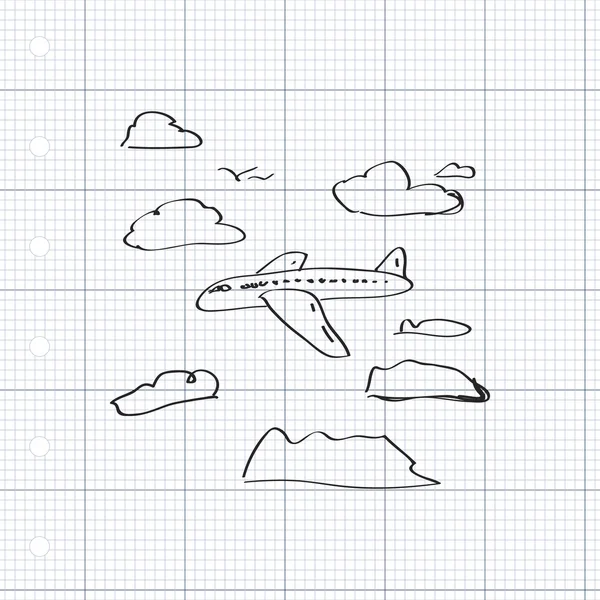 Eenvoudige doodle van een vliegtuig — Stockvector