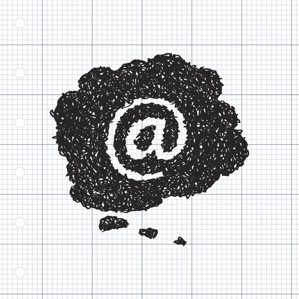 Garabato simple de un correo electrónico en la burbuja de pensamiento signo — Vector de stock