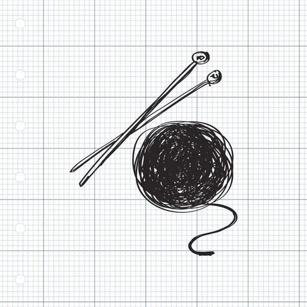 Doodle simple de laine et aiguilles à tricoter — Image vectorielle