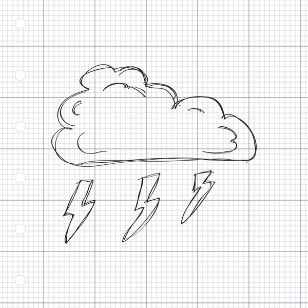 Einfaches Gekritzel einer Wolke mit Blitz — Stockvektor