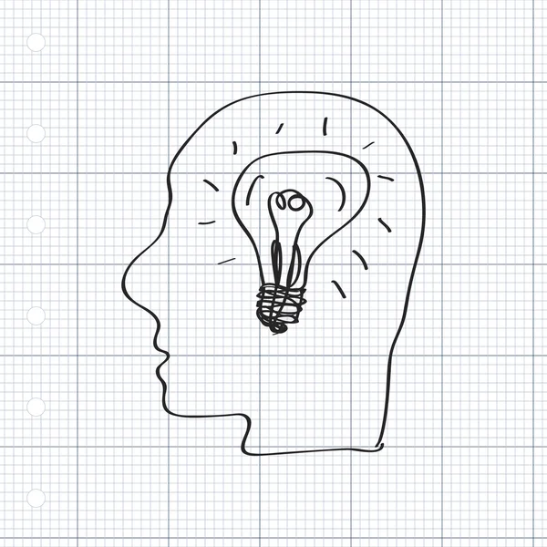 Egyszerű doodle, egy fej a fény — Stock Vector