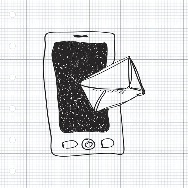 Einfaches Doodle eines Mobiltelefons mit Post — Stockvektor