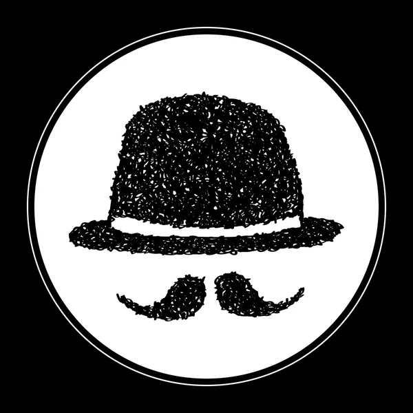 Simple gribouillage d'un chapeau melon et moustache — Image vectorielle