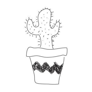 Bir tencerede bir kaktüs basit doodle
