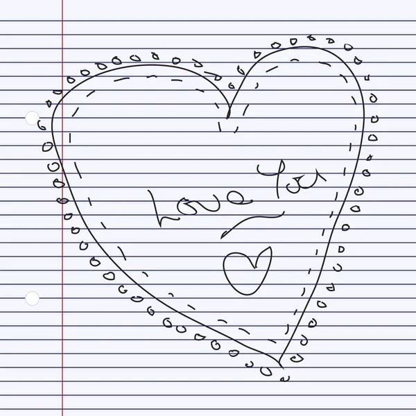 简单的手工绘制的涂鸦的爱的心 — 图库矢量图片