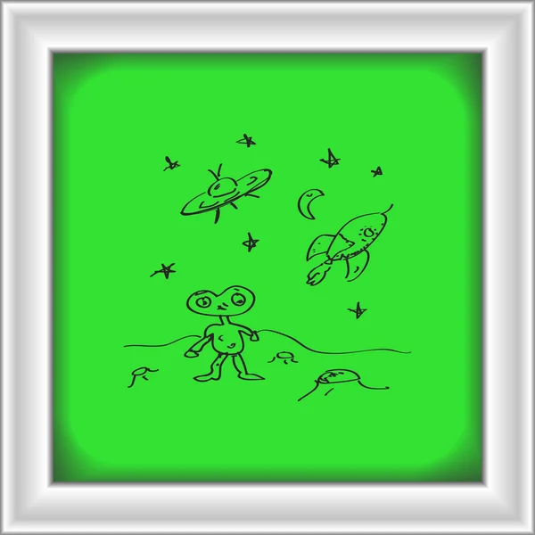 Einfaches Doodle eines Weltraum-Aliens — Stockvektor