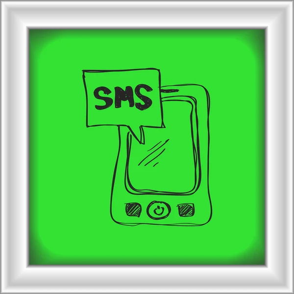 Doodle de telefone celular com mensagem sms — Vetor de Stock