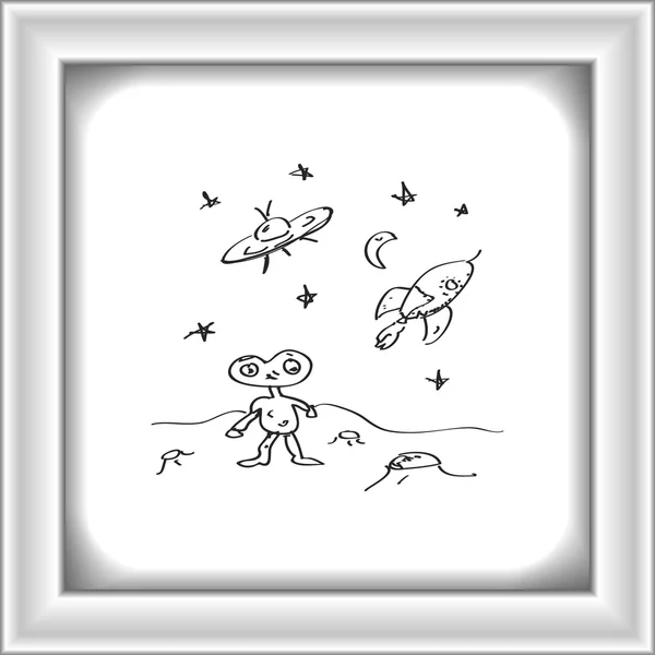 Einfaches Doodle eines Weltraum-Aliens — Stockvektor