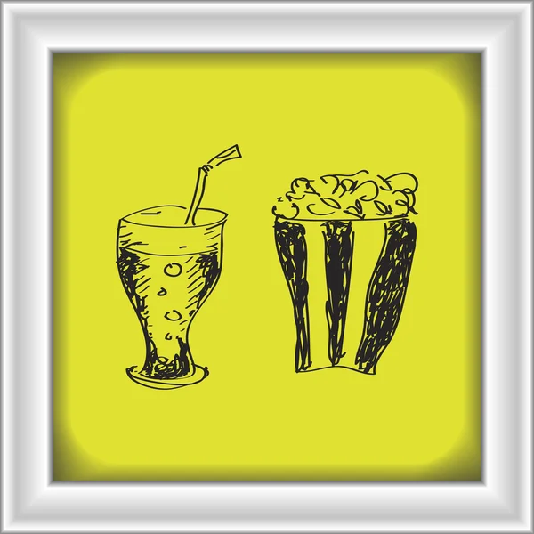 Простые каракули с напитком и попконом — стоковый вектор