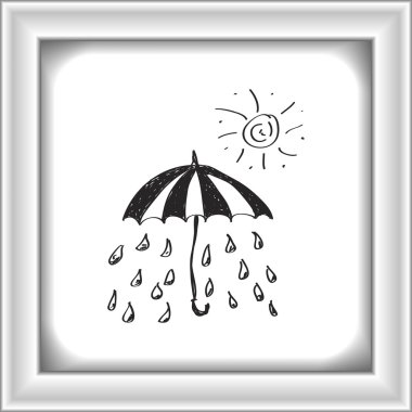 Yağmur bir şemsiye altında basit doodle