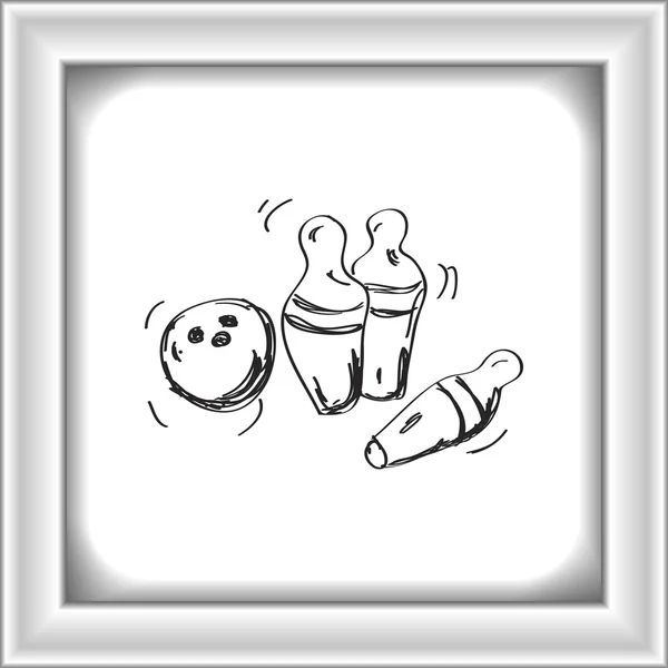 Simple gribouillage d'une boule de bowling et de quilles — Image vectorielle