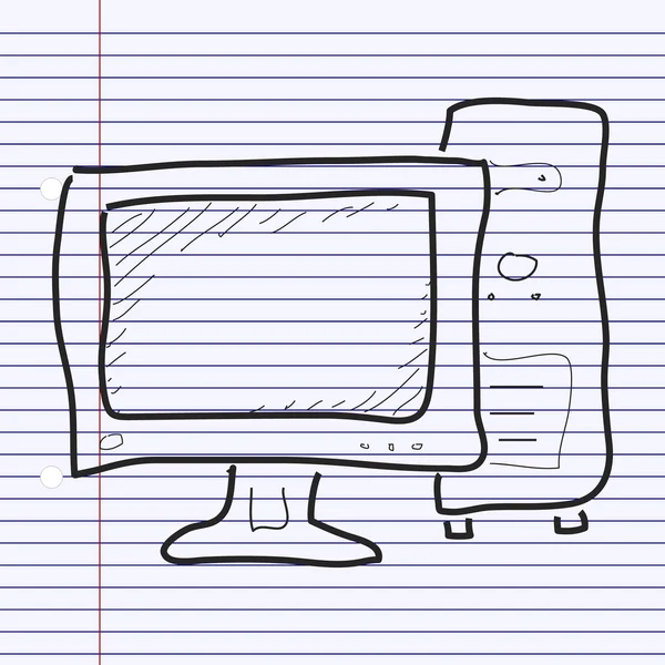 Doodle simples de um computador — Vetor de Stock