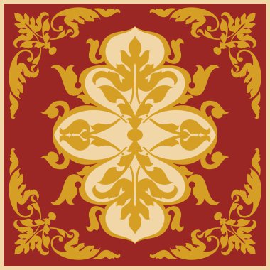 Vektör Asya stil çerçevesi. Doğulu arka plan. Bordo zemin üzerine altın süs.