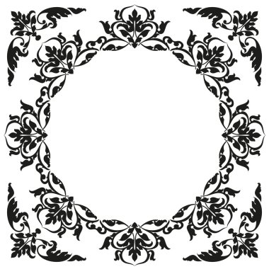 Vektör Asya stil öğesi. Doğulu arka plan. Beyaz bg. Açısal elemanları ile dairesel süs siyah süs.