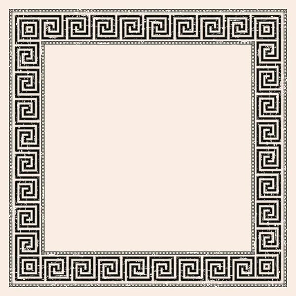 Ornement sans couture de style grec avec élément d'angle et effet de vieillissement. Motif noir sur fond beige . — Image vectorielle