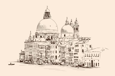 Venedik 'teki St. Mary Katedrali' nin çizimi bej arka planda izole edilmiş..