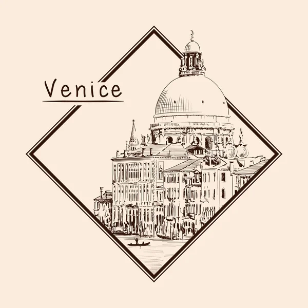 Bosquejo Catedral Santa María Venecia Aislado Sobre Fondo Beige Emblema — Archivo Imágenes Vectoriales