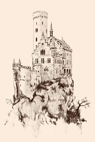 Castelo Pedra Medieval Com Torres Penhasco Montanha Alta —  Vetores de Stock