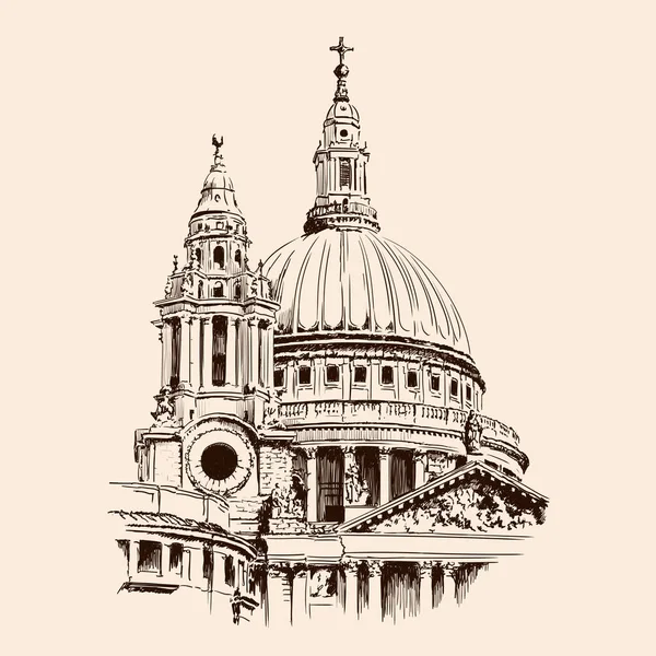 Cúpula Catedral San Pablo Londres Boceto Sobre Fondo Beige — Vector de stock