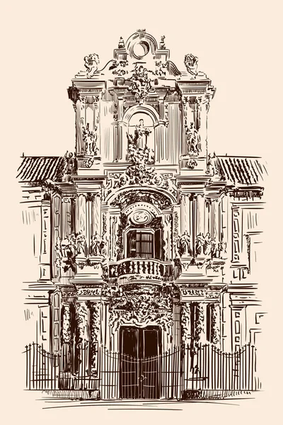Hand Sketch Building Facade Classic Rococo Style Front Entrance — Stock Vector