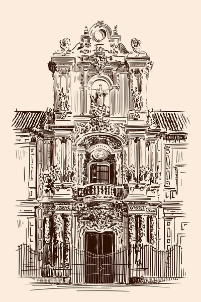 로코코 양식의 정면을 손으로 스케치 — 스톡 벡터