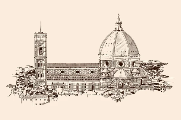 佛罗伦萨圣玛丽大教堂 全市概况 米色背景的素描 — 图库矢量图片