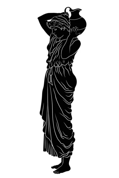 Genç Narin Antik Yunan Bir Kadın Ayakta Duruyor Omzunda Kilden — Stok Vektör