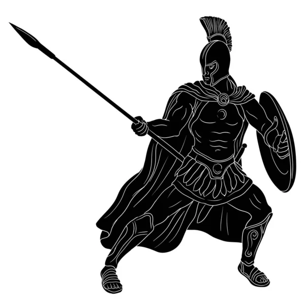 Ancient Roman Warrior Legionary Spear Shield His Hands Standing Ready — Stock Vector