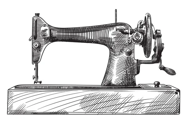 Antieke Handnaaimachine Een Houten Voet Een Snelle Eenvoudige Potloodschets — Stockvector