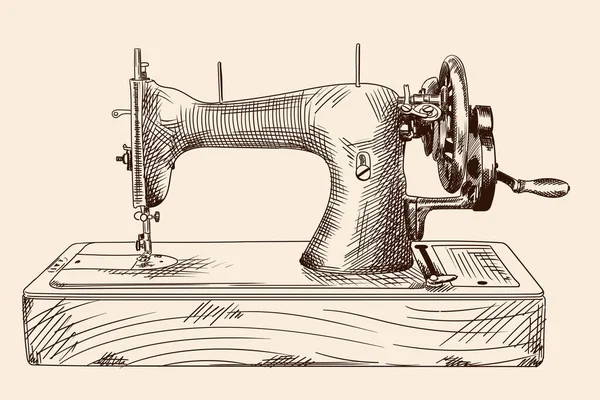 Antieke Handnaaimachine Een Houten Voet Een Snelle Eenvoudige Potloodschets — Stockvector