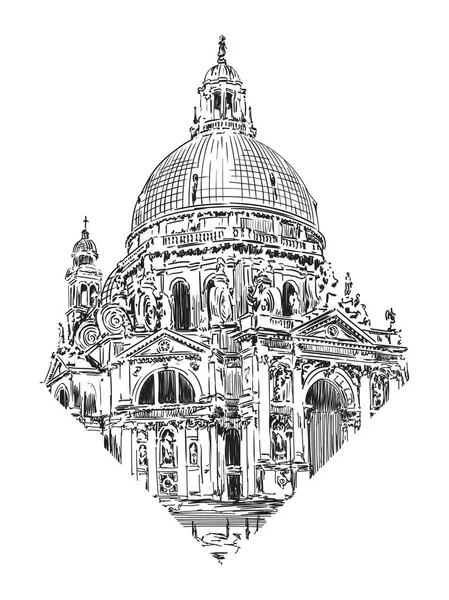 Cúpula Catedral Estilo Clásico Con Arcos Estatuas Relojes Boceto Sobre — Vector de stock