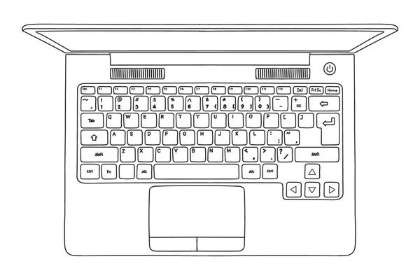 在白色背景上隔离的打开的笔记本电脑的矢量草图 特写头像 — 图库矢量图片