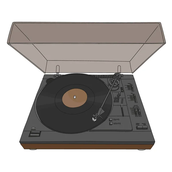 Turntable Vinyl Disc Straight Tonearm Isolated White Background — Stock Vector
