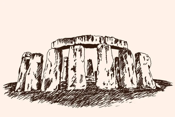 Célèbre Monument Archéologique Architecture Faite Grandes Pierres Croquis Vectoriel Rapide — Image vectorielle