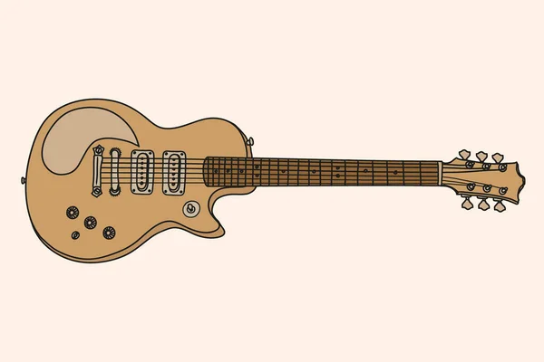 Bej Arka Planda Izole Edilmiş Telli Fretboard Elektro Gitar — Stok Vektör