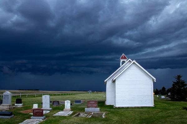 Orage Menaçant Nuages Prairie Été Campagne Église — Photo