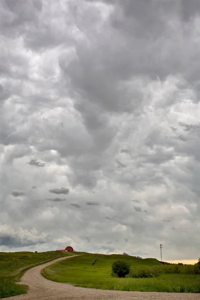 Ominous Storm Clouds Prairie Summer Rural Scene — Fotografia de Stock