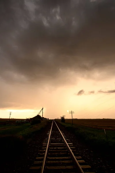 Ominous Storm Clouds Prairie Summer Rural Susnet — Stock Photo, Image