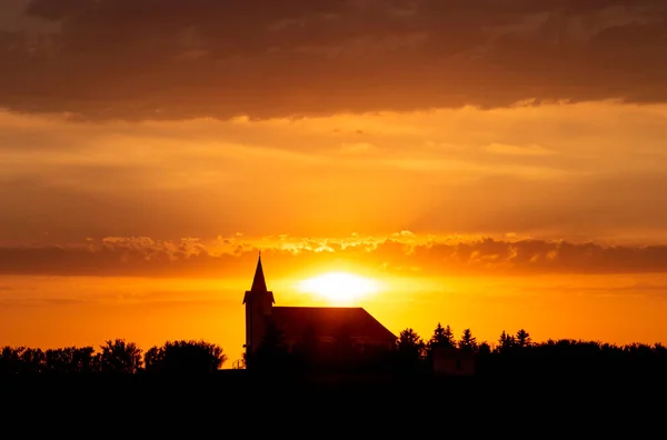 Ominous Storm Clouds Prairie Summer Rural Susnet — Stock Photo, Image