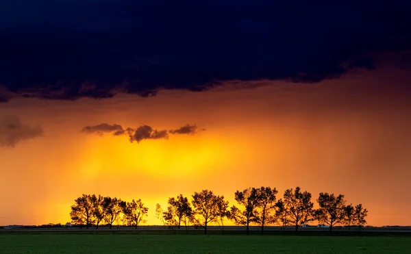 Ominous Storm Clouds Prairie Summer Rural Susnet — Stock Photo, Image