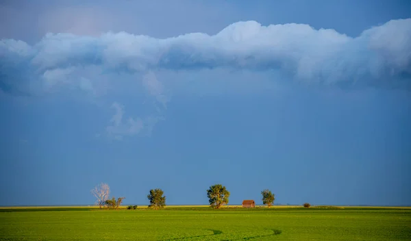 Ominosa Tempesta Nuvole Prateria Estate Rurale Scena — Foto Stock