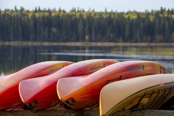 Autumn Northern Saskatchewan Wilderness Prestine Canoe Rack — Stock Photo, Image